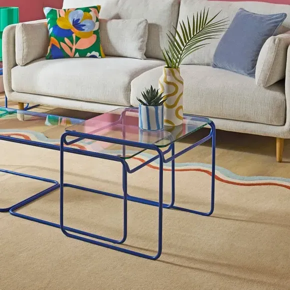 Nest Coffee Tables Set - Blue, Glass alternate view