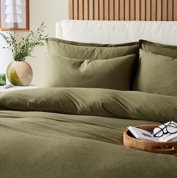Plain Duvet Cover & Pillowcase Set - Olive Green alternate view
