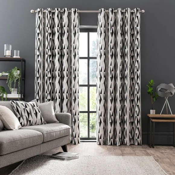 Triangle Eyelet Curtains - Black/White, Chenille alternate view