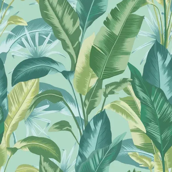 Tropical Leaf Wallpaper Removable - Blue alternate view