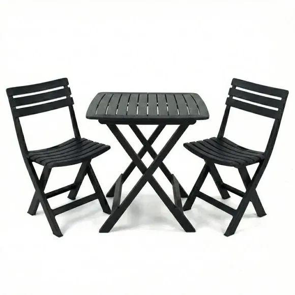 2-Seat Folding Set with Table - Grey, Polypropylene alternate view