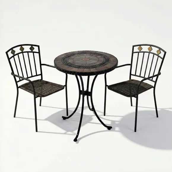 3-Piece Bistro Table Set - Black, Stone Mosaic alternate view