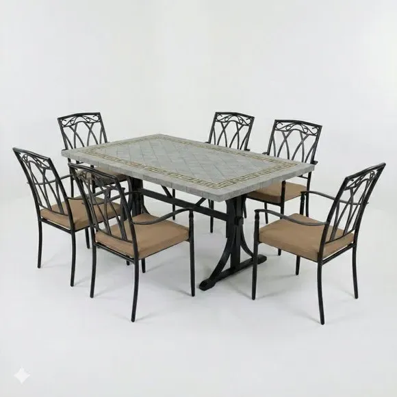 6-Seater Dining Set with Stacking Chairs - Black alternate view