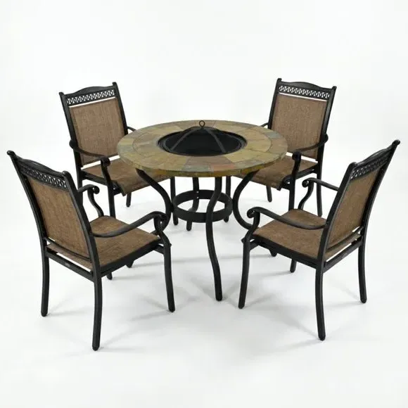 Baltimore Round Firepit Table with 4 Montrose Chairs - Brown alternate view