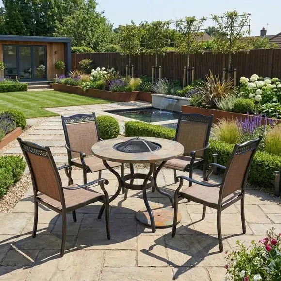 Baltimore Round Firepit Table with 4 Montrose Chairs - Brown product