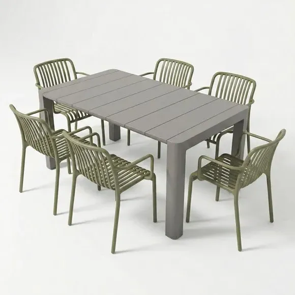 Modura Henrik Rectangular Dining Set with 6 Alma Chairs - Avocado Green alternate view
