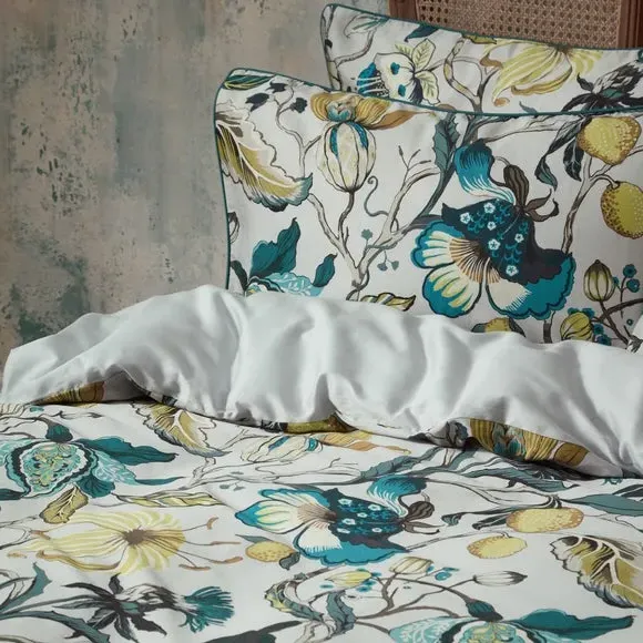 Morton Floral Duvet Cover Set - Teal Green, Cotton Sateen alternate view