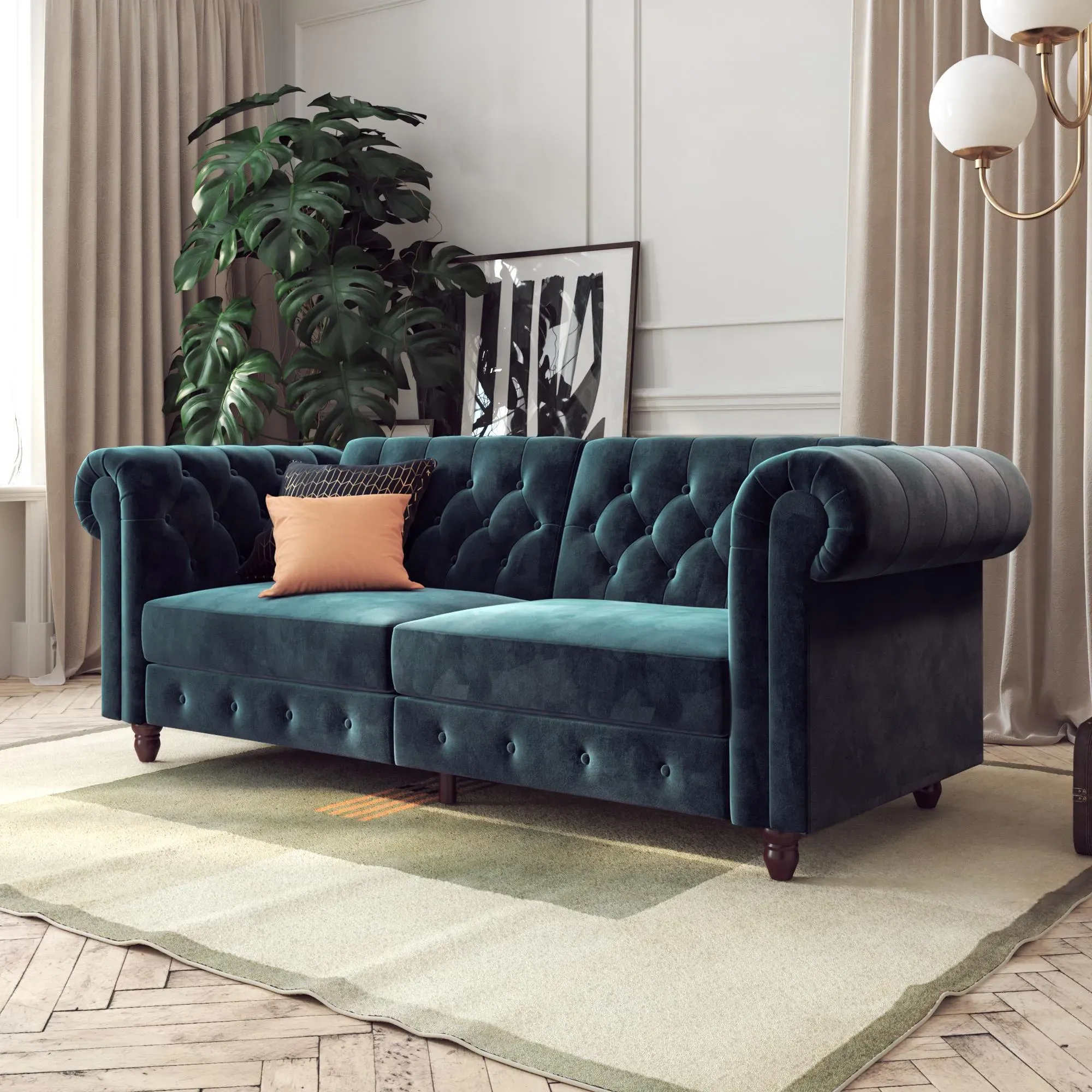 felix-velvet-chesterfield-sofa-bed-blue image