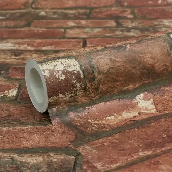 Brick Pattern Wallpaper - Red, Faux Finish alternate view