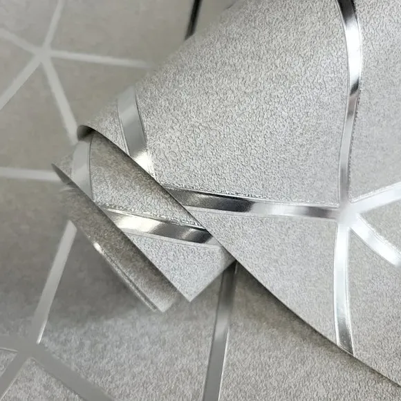Geo Trellis Vinyl Wallpaper - Silver, Metallic alternate view
