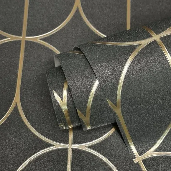 Trellis Wallpaper with Foil Finish - Charcoal alternate view