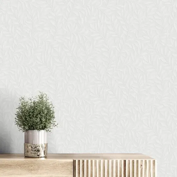 Anaglypta Leaf Trail Paintable Wallpaper - White alternate view