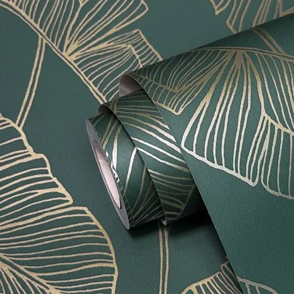 Flamingo Art Deco Wallpaper - Emerald Green alternate view