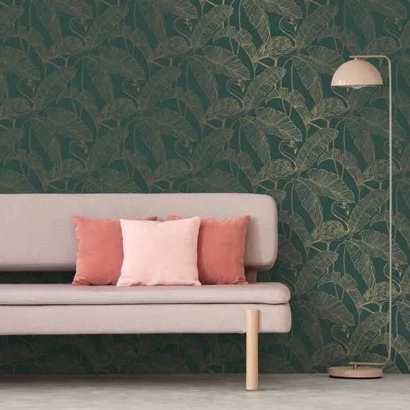 Flamingo Art Deco Wallpaper - Emerald Green product