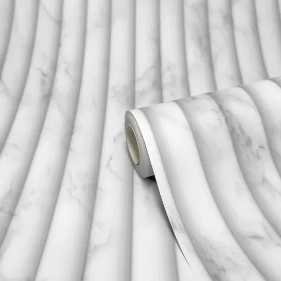 Fluted Marble Effect Wallpaper - Soft White Grey alternate view