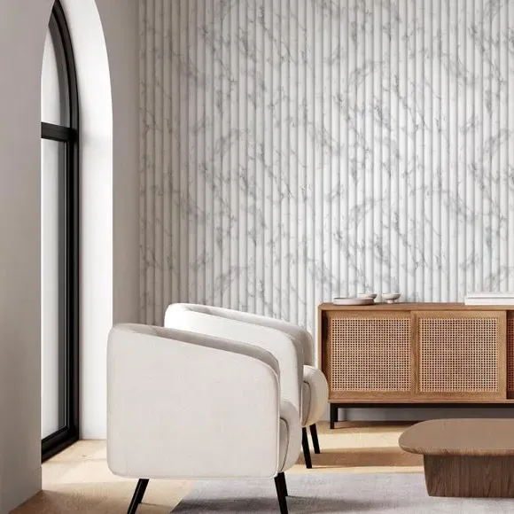 Fluted Marble Effect Wallpaper - Soft White Grey product