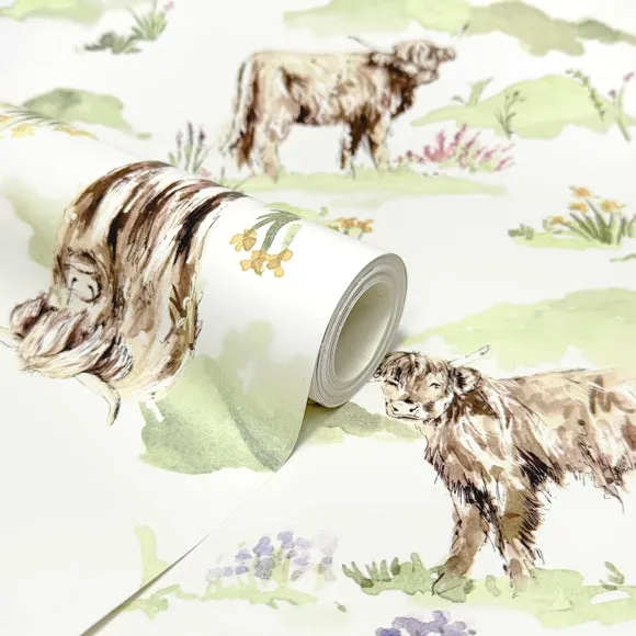Highland Cow Wallpaper - Sage alternate view