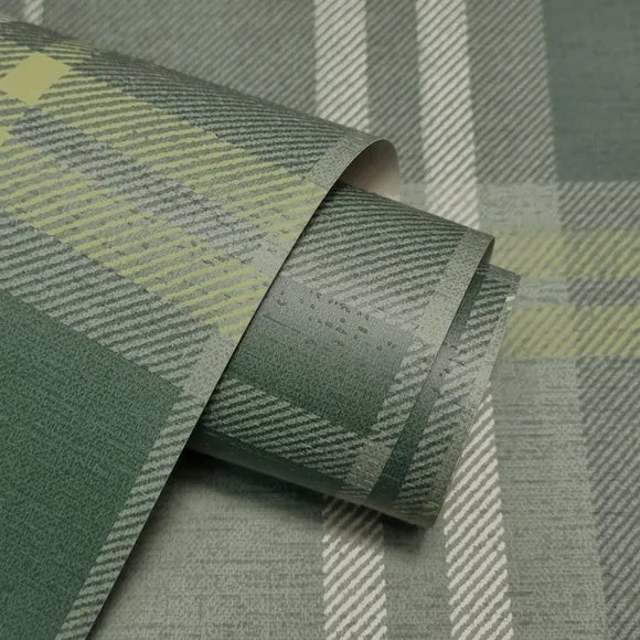 Natural Woven Check Tactile Wallpaper - Forest Green alternate view