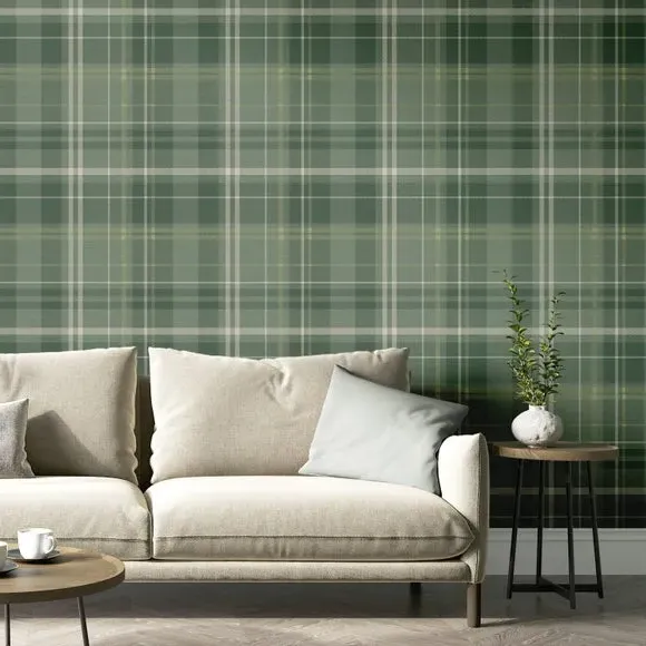 Natural Woven Check Tactile Wallpaper - Forest Green product