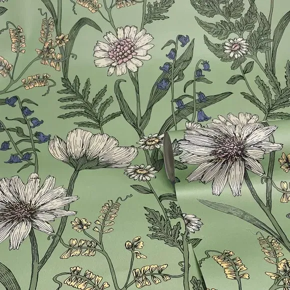 Wild Meadow Wallpaper - Sage Green alternate view