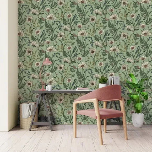 Wild Meadow Wallpaper - Sage Green product