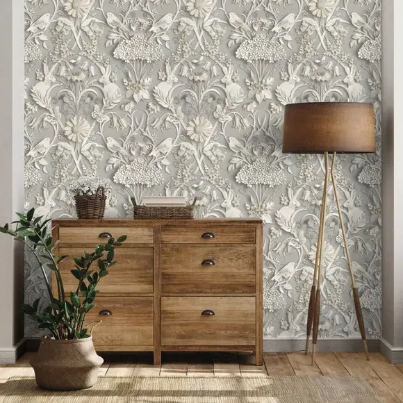 Woodland 3D Effect Wallpaper - Grey product