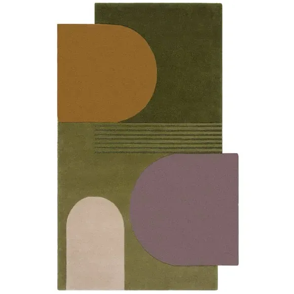 Lozenge Abstract Wool Rug - Green Multicoloured, Hand Tufted alternate view
