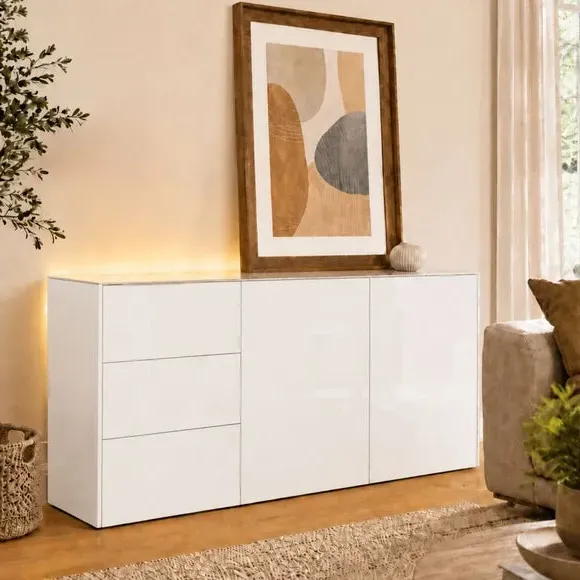Intel LED Sideboard with LED Lighting - White, High Gloss alternate view
