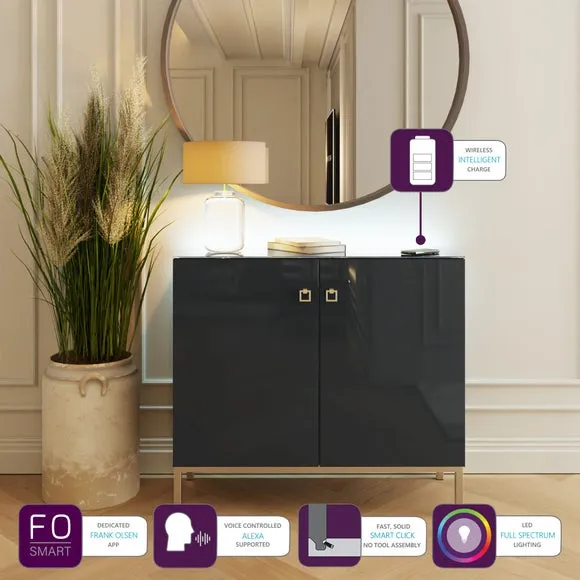 Lyra Tall Sideboard with LED Lights - Onyx Black, High Gloss alternate view
