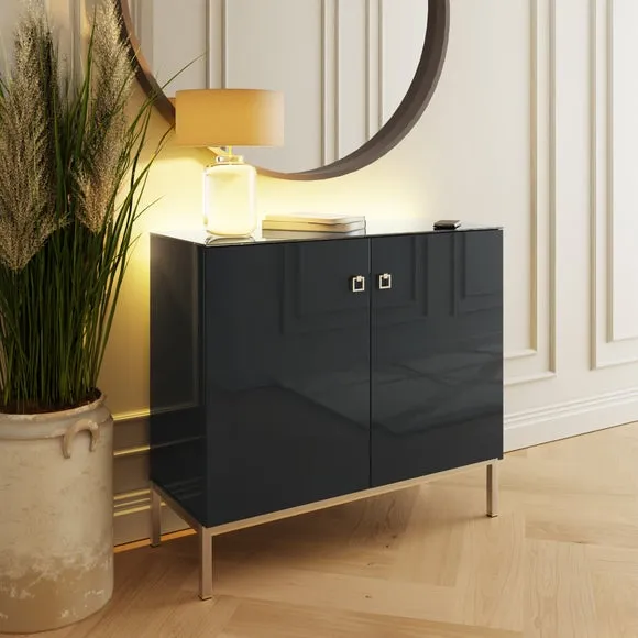 Lyra Tall Sideboard with LED Lights - Onyx Black, High Gloss product