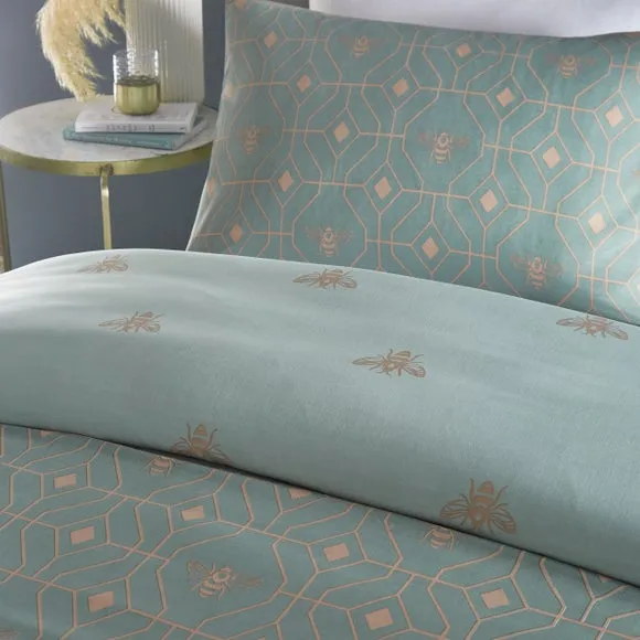 Bee Deco Duvet Cover Set - Light Blue, Polycotton alternate view