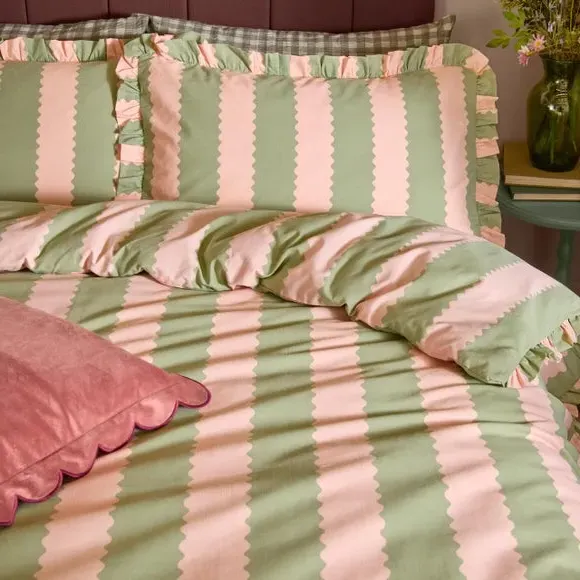 Birdie Stripe Duvet Cover & Pillowcase Set - Pink, Polycotton alternate view