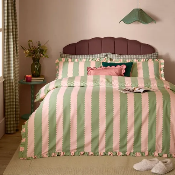 Birdie Stripe Duvet Cover & Pillowcase Set - Pink, Polycotton product