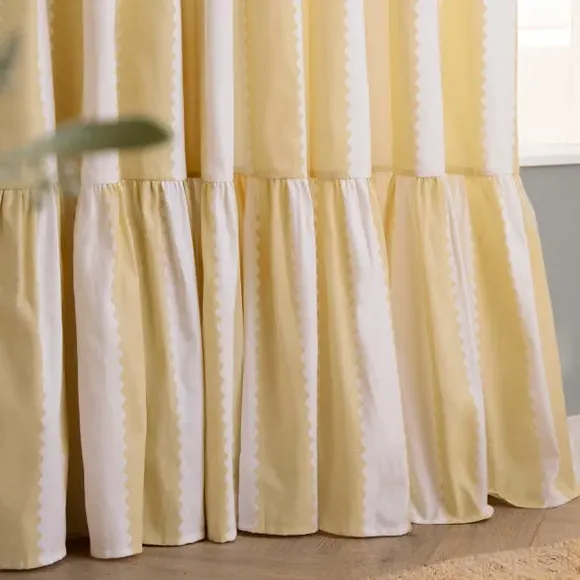 Birdie Stripe Pencil Pleat Curtains - Butter Yellow, Cotton alternate view
