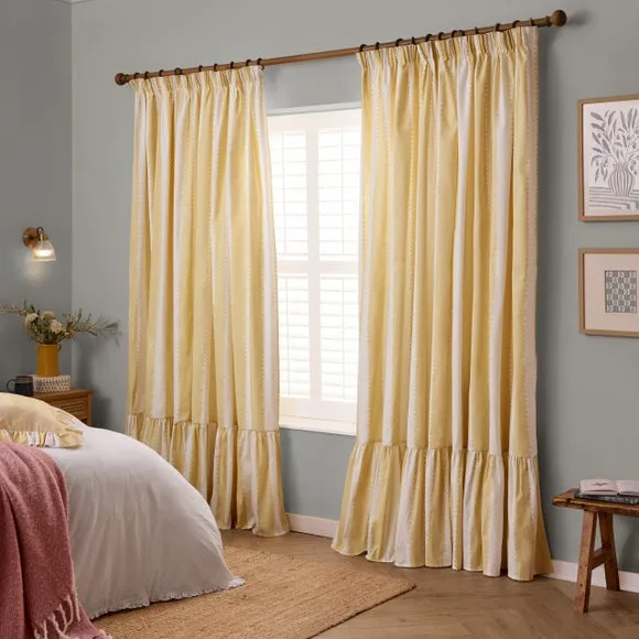 Birdie Stripe Pencil Pleat Curtains - Butter Yellow, Cotton product