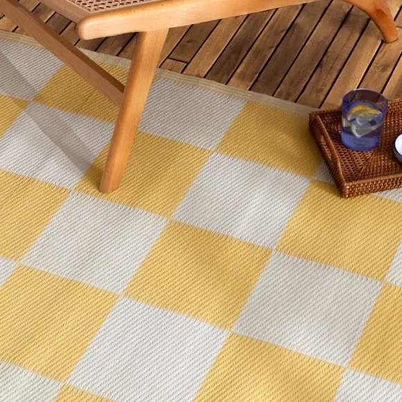 Checkerboard Indoor Outdoor Rug - Yellow, Polypropylene alternate view