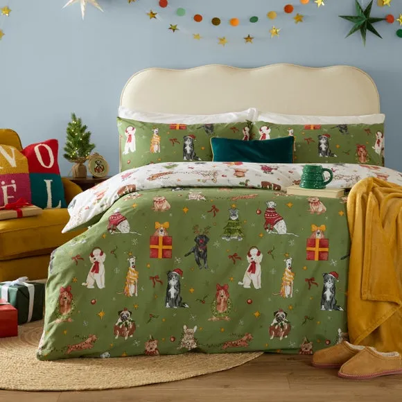 Christmas Pawty Duvet Cover & Pillowcase Set - Green, Polycotton product