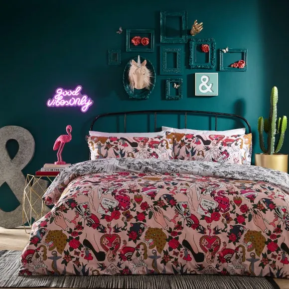 Inked Duvet Cover & Pillowcase Set - Blush, Polycotton alternate view