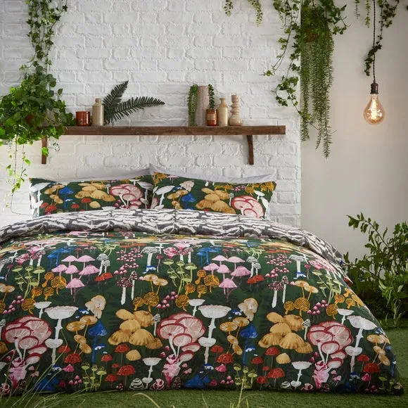 Amanita Duvet Cover Set with Pillowcase - Forest Green, Polycotton alternate view