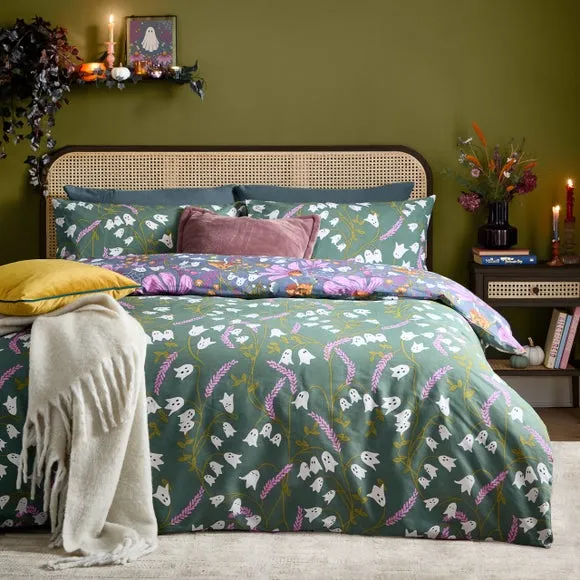 Ghoul Gardens Duvet Cover & Pillowcase Set - Green, Polycotton alternate view