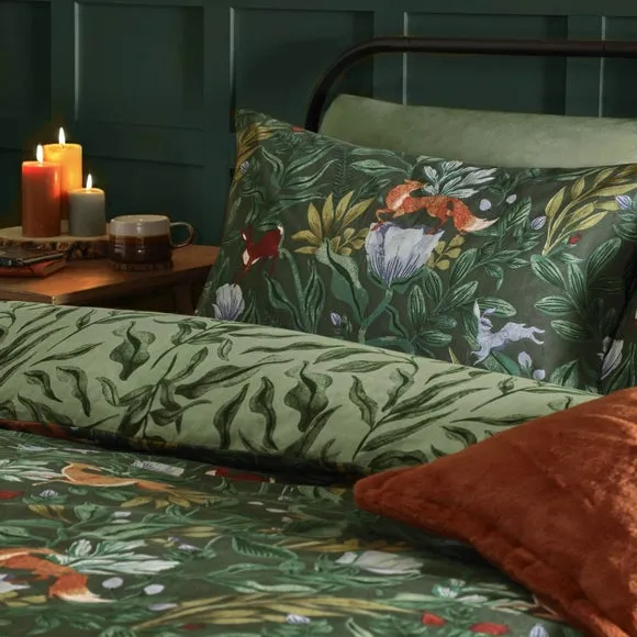 Into The Woods Duvet Cover and Pillowcase Set - Forest Green, Polycotton alternate view