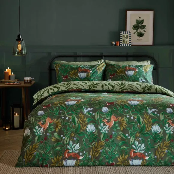 Into The Woods Duvet Cover and Pillowcase Set - Forest Green, Polycotton product