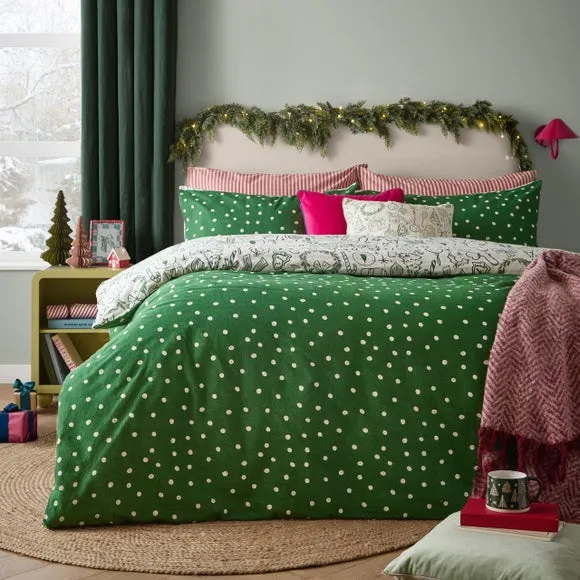 Merry Christmas Duvet Cover & Pillowcase Set - Oat, Polycotton alternate view