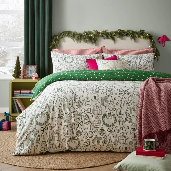Merry Christmas Duvet Cover & Pillowcase Set - Oat, Polycotton product