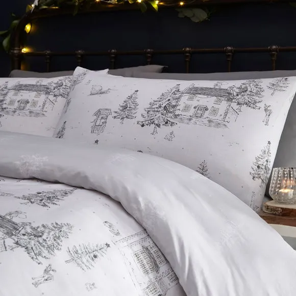 Midwinter Toile Duvet Cover and Pillowcase Set - Snow White, Polycotton alternate view