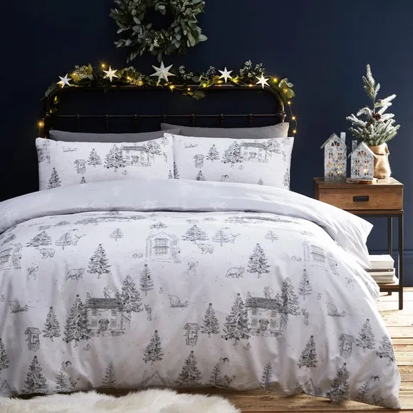 Midwinter Toile Duvet Cover and Pillowcase Set - Snow White, Polycotton product