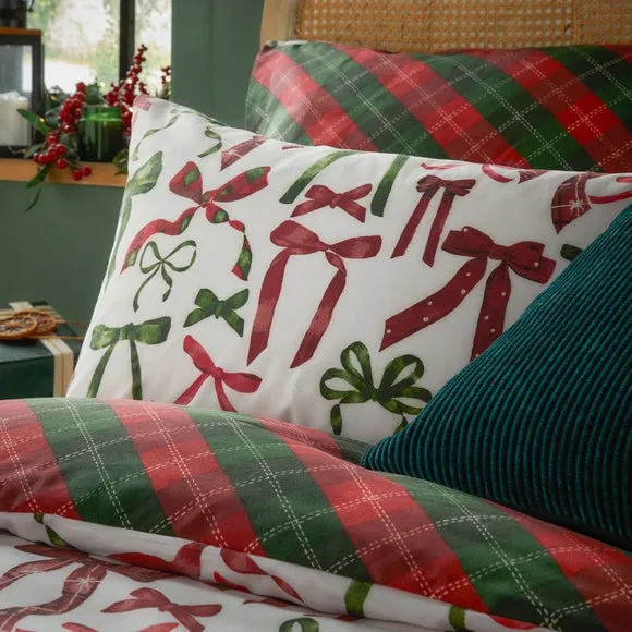 Nathalie Bows Duvet Cover and Pillowcase Set - Red, Polycotton alternate view