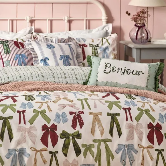 Noortje Bows Reversible Duvet Cover and Pillowcase Set - Pink alternate view