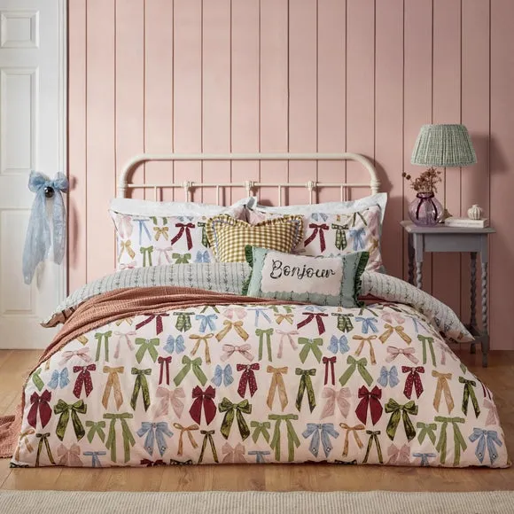 Noortje Bows Reversible Duvet Cover and Pillowcase Set - Pink product