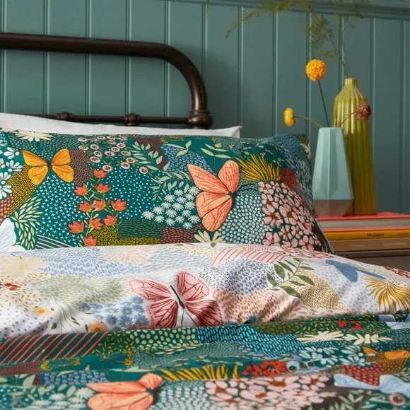 Forage Reversible Duvet Cover and Pillowcase Set - Teal Green, Polycotton alternate view
